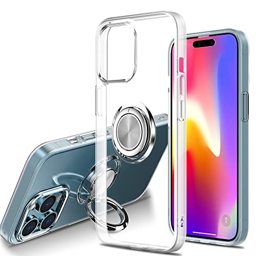 Dqtaoply Hülle für iPhone 15 Pro, Ultra Dünn Transparente TPU Silikon Bumper Soft Handyhülle Case mit 360 Grad Ring Stand Magnetische Autohalterung Schutzhülle für iPhone 15 Pro (Klar) von Dqtaoply