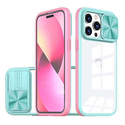 Dqtaoply Hülle für iPhone 15 Pro Handyhülle mit Slide Kameraschutz, Transparent [Nie Vergilbung] Stoßfest Kratzfest Anti-Rutsch Schutzhülle für iPhone 15 Pro (Green+Pink) von Dqtaoply
