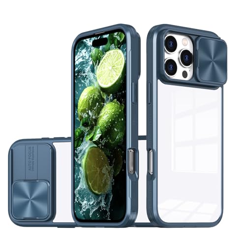 Dqtaoply Hülle für iPhone 16 Pro Handyhülle mit Slide Kameraschutz, Transparent [Nie Vergilbung] Stoßfest Kratzfest Anti-Rutsch Schutzhülle für iPhone 16 Pro (Blau) von Dqtaoply
