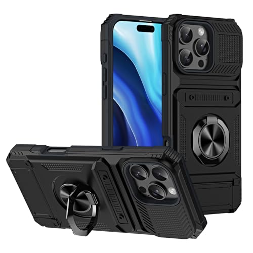 Dqtaoply Hülle für iPhone 16 Pro Max Handyhülle mit 360 °Ring Ständer, Hybrid PC + Silikon Schutzhülle Militärschutz Stoßfeste Kratzfeste Case für iPhone 16 Pro Max - Schwarz von Dqtaoply