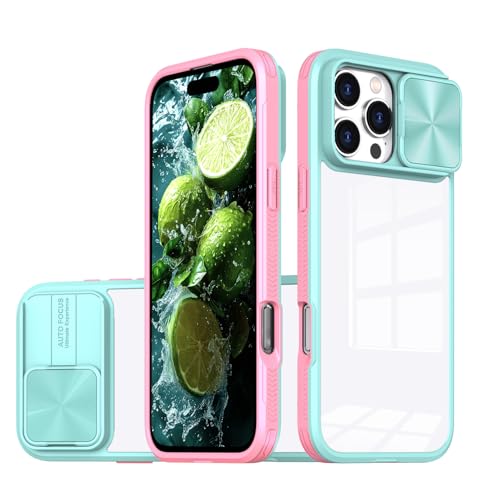 Dqtaoply Hülle für iPhone 16 Pro Max Handyhülle mit Slide Kameraschutz, Transparent [Nie Vergilbung] Stoßfest Kratzfest Anti-Rutsch Schutzhülle für iPhone 16 Pro Max (Green+Pink) von Dqtaoply
