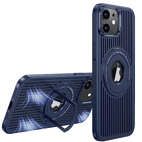 Dqtaoply Magnetic Hülle für iPhone 12, Atmungsaktives Wärmeableitung Handyhülle Ultra Dünn Hard PC Case mit Eingebetteter Ständer Schutzhülle für iPhone 12 (Blau) von Dqtaoply