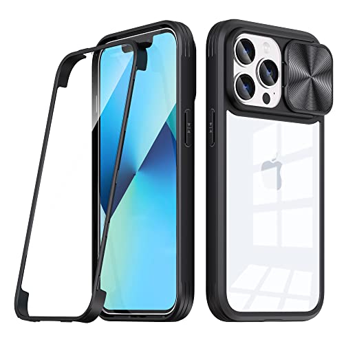 Dqtaoply Transparent Hülle für iPhone 13 Pro Hülle mit Kameraschutz, Eingebauter Displayschutz Stoßfester 360 Grad Schutzhülle Hartschale + Weicher Silikon Case für iPhone 13 Pro (Schwarz) von Dqtaoply
