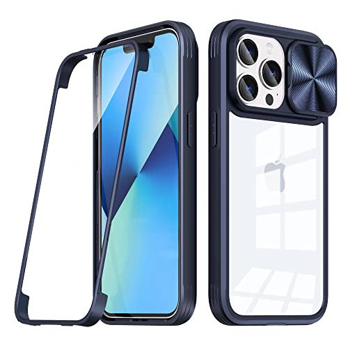 Dqtaoply Transparent Hülle für iPhone 13 Pro Max Hülle mit Kameraschutz, Eingebauter Displayschutz Stoßfester 360 Grad Schutzhülle Hartschale + Weicher Silikon Case für iPhone 13 Pro Max (Blau) von Dqtaoply