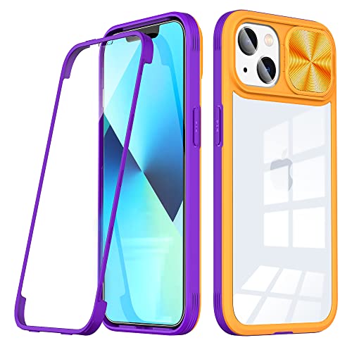 Dqtaoply Transparent Hülle für iPhone 14 Plus Hülle mit Kameraschutz, Eingebauter Displayschutz Stoßfester 360 Grad Schutzhülle Hartschale + Weicher Silikon Case für iPhone 14 Plus (Orange) von Dqtaoply