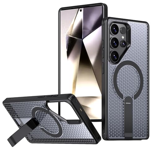 Dqtaoply Wärmeableitungs Hülle für Galaxy S24 Ultra, Stoßfest Kratzfest Matt Handyhülle mit Ständer [Atmungsaktive Heat Dissipation] mit Magnetic Schutzhülle für Galaxy S24 Ultra - Schwarz von Dqtaoply