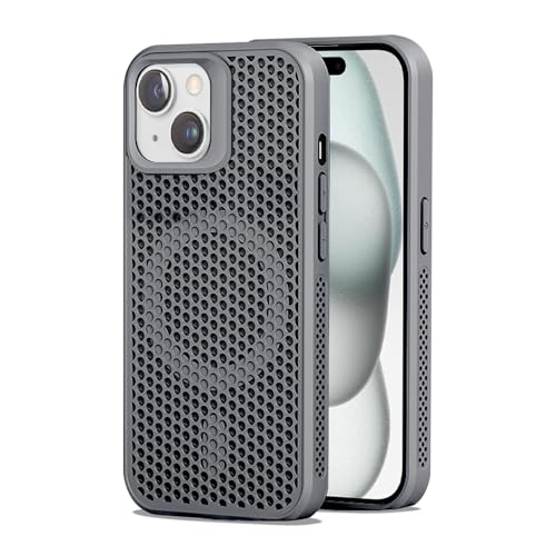 Dqtaoply Wärmeableitungs Hülle für iPhone 15, [Atmungsaktive Heat Dissipation] Ultra Dünne PC Case mit Silikon Rahmen Schutzhülle mit Magnetic Handyhülle für iPhone 15 (Grau) von Dqtaoply
