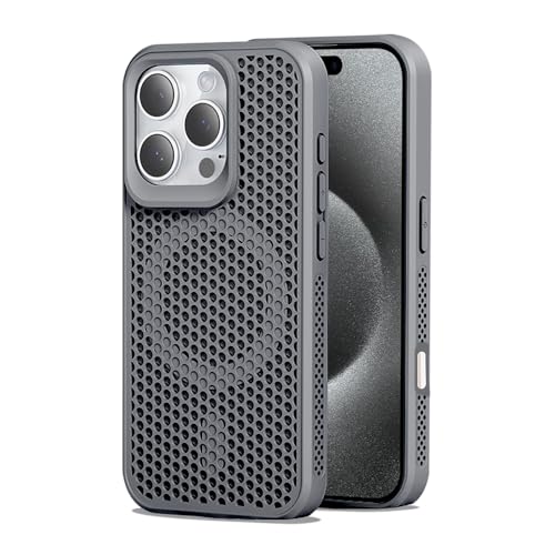 Dqtaoply Wärmeableitungs Hülle für iPhone 16 Pro, [Atmungsaktive Heat Dissipation] Ultra Dünne PC Case mit Silikon Rahmen Schutzhülle mit Magnetic Handyhülle für iPhone 16 Pro (Grau) von Dqtaoply