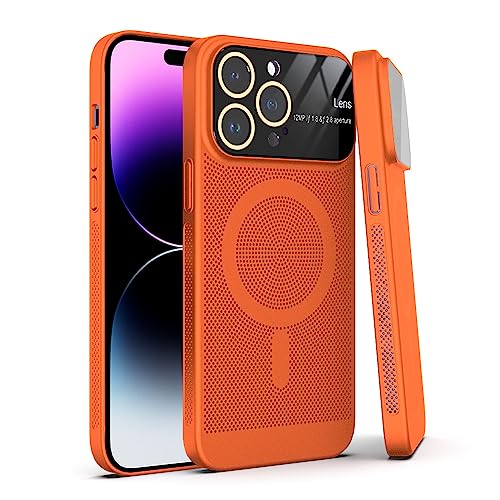 Dqtaoply für iPhone 15 Pro Max Hülle, Atmungsaktives Wärmeableitung Handyhülle Ultra Dünn Hard PC Case mit Glas Linse Kameraschutz Schutzhülle für iPhone 15 Pro Max (Orange) von Dqtaoply