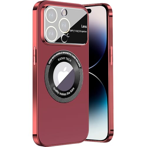 Dqtaoply iPhone 14 Pro Hülle mit Magnetic, Matt PC Zurück Hard Case und Silikon Edge Stoßfest Handyhülle mit Glas Linse Kameraschutz Logo View Schutzhülle für iPhone 14 Pro (Rot) von Dqtaoply