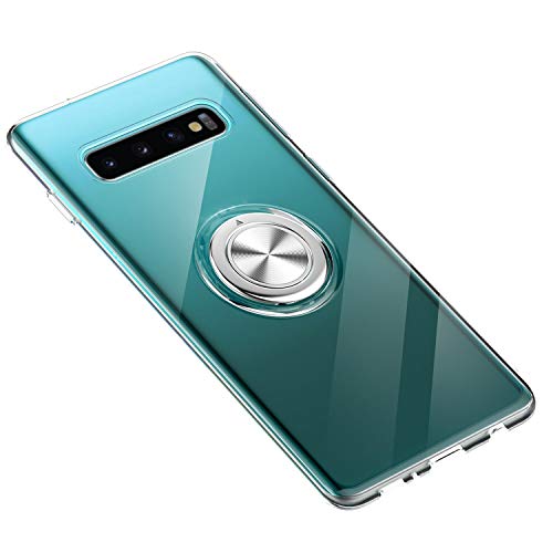 Hülle für Galaxy S10 Handyhülle, Ultra Dünn Transparente TPU Silikon Bumper Soft Handyhülle Case mit 360 Grad Ring Stand Magnetische Autohalterung Schutzhülle für Galaxy S10 (Klar) von Dqtaoply