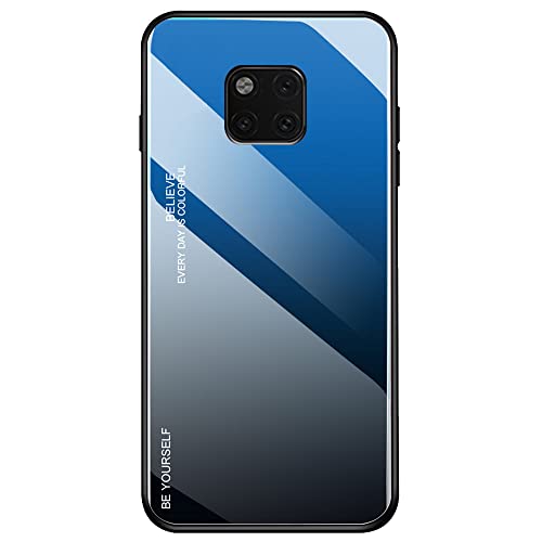 generisch Hülle Kompatibel mit Huawei Mate 20 Pro, Gehärtetes Glas Zurück mit Weichem TPU Silikon Rahmen Handyhülle Farbverlauf Farbe Case Schutzhülle für Huawei Mate 20 Pro (Blau-Schwarz) von Dqtaoply