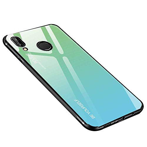 generisch Hülle Kompatibel mit Huawei P20 Lite, Gehärtetes Glas Zurück mit Weichem TPU Silikon Rahmen Handyhülle Farbverlauf Farbe Case Schutzhülle für Huawei P20 Lite (Grün-Blau) von Dqtaoply
