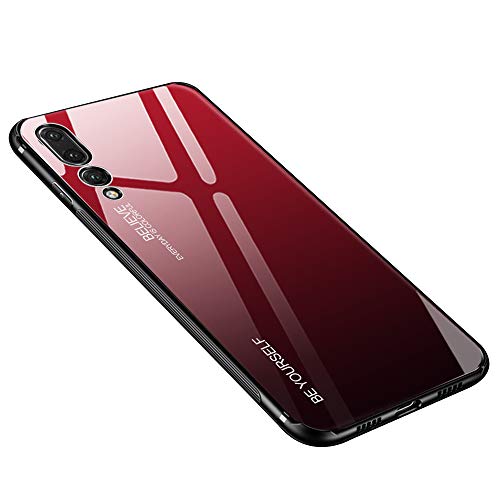 generisch Hülle Kompatibel mit Huawei P20 Pro, Gehärtetes Glas Zurück mit Weichem TPU Silikon Rahmen Handyhülle Farbverlauf Farbe Case Schutzhülle für Huawei P20 Pro (Rot-Schwarz) von Dqtaoply