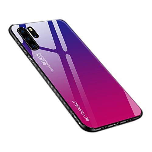 generisch Hülle Kompatibel mit Huawei P30 Pro, Gehärtetes Glas Zurück mit Weichem TPU Silikon Rahmen Handyhülle Farbverlauf Farbe Case Schutzhülle für Huawei P30 Pro (Blau-Rose) von Dqtaoply