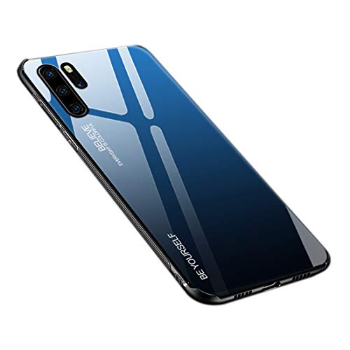 generisch Hülle Kompatibel mit Huawei P30 Pro, Gehärtetes Glas Zurück mit Weichem TPU Silikon Rahmen Handyhülle Farbverlauf Farbe Case Schutzhülle für Huawei P30 Pro (Blau-Schwarz) von Dqtaoply