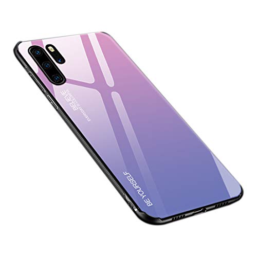 generisch Hülle Kompatibel mit Huawei P30 Pro, Gehärtetes Glas Zurück mit Weichem TPU Silikon Rahmen Handyhülle Farbverlauf Farbe Case Schutzhülle für Huawei P30 Pro (Pink-Lila) von Dqtaoply