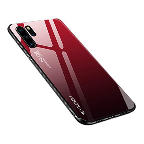 generisch Hülle Kompatibel mit Huawei P30 Pro, Gehärtetes Glas Zurück mit Weichem TPU Silikon Rahmen Handyhülle Farbverlauf Farbe Case Schutzhülle für Huawei P30 Pro (Rot-Schwarz) von Dqtaoply