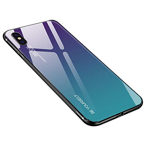 generisch Hülle für iPhone XS Max Case, Gehärtetes Glas Zurück mit Weichem TPU Silikon Rahmen Handyhülle Farbverlauf Farbe Case Schutzhülle für iPhone XS Max (Lila-Blau) von Dqtaoply