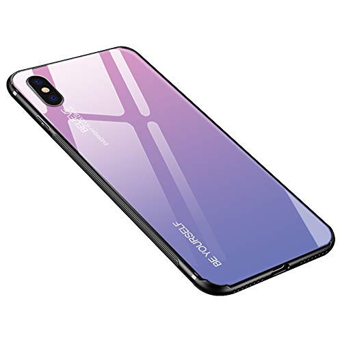 generisch Hülle für iPhone XS Max Case, Gehärtetes Glas Zurück mit Weichem TPU Silikon Rahmen Handyhülle Farbverlauf Farbe Case Schutzhülle für iPhone XS Max (Pink-Lila) von Dqtaoply