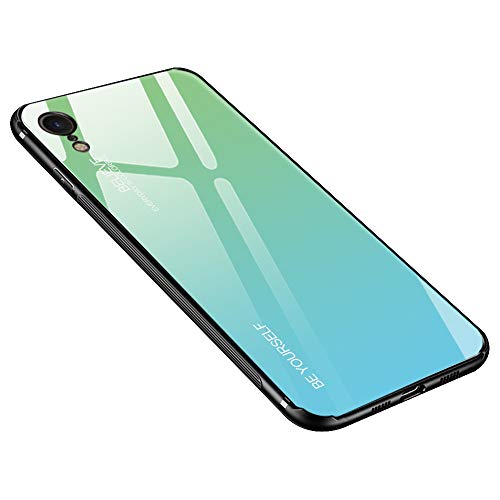 generisch iPhone XR Hülle, Gehärtetes Glas Zurück mit Weichem TPU Silikon Rahmen Handyhülle Farbverlauf Farbe Case Schutzhülle für iPhone XR (iPhone XR, Grün-Blau) von Dqtaoply