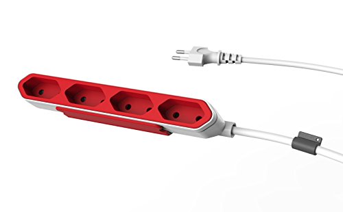 Dr. Bott PowerBar, 2-pin Reiseadapter und 4X Verteiler, Steckdosenleiste mit 1,5 m Verlängerungskabel, Power Strip, Steckdose Euro 8 220V - 240V, Rot von Dr. Bott