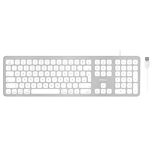 Macally WKEYHUBMB-DE, erweiterte Mac-Tastatur mit Ziffernblock, 2 USB Ports und deutschem QWERTZ Layout mit Umlauten, USB-A, Alu-Design von Dr. Bott
