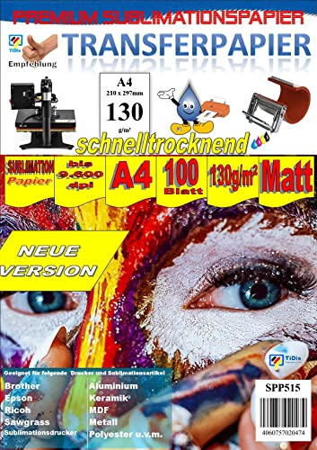 GIC A4 Sublimationspapier 130g/m²: Transferpapier für Textilien und Feststoffe - 100 Blatt Packung von Dr. Inkjet