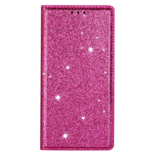 Draamvol Für Samsung A22 5G Hülle Stoßfest Versteckter Magnet Bling Ultra Thin PU Leder Flip Brieftasche Kartensteckplätze Halter Ständer Stoßstange Für Samsung A22 5G Handyhülle Glitzer,Rosenrot von Draamvol