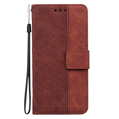 Draamvol Handyhülle für Oppo A74 5G Hülle Geometrisches PU Leder Flipcase Brieftasche Klapphülle Schutzhülle für Oppo A74 5G/A93 5G/A54 5G Case mit Standfunktion Kartenfächer Magnetverschluss, Braun von Draamvol