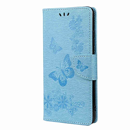 Draamvol Handyhülle für Samsung A22 5G Hülle Schmetterling Flip Wallet Tasche Handytasche Schutzhülle Blumen Klapptasche Handy Schale mit Samsung Galaxy A22 5G Blau von Draamvol
