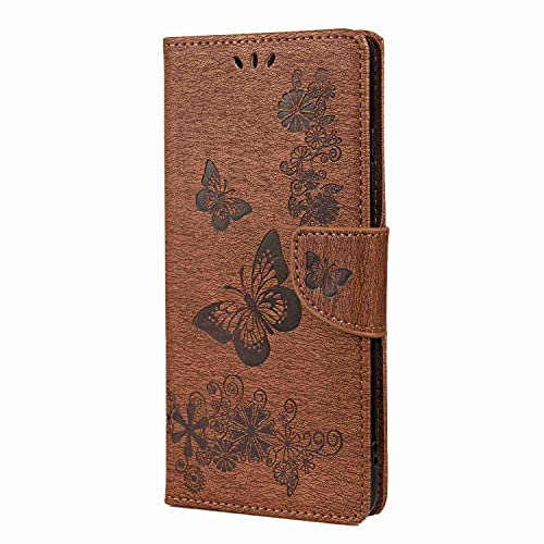 Draamvol Handyhülle für Samsung A22 5G Hülle Schmetterling Flip Wallet Tasche Handytasche Schutzhülle Blumen Klapptasche Handy Schale mit Samsung Galaxy A22 5G Braun von Draamvol