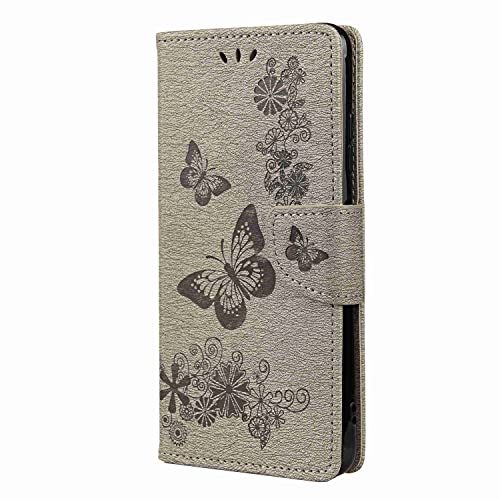 Draamvol Handyhülle für Samsung A22 5G Hülle Schmetterling Flip Wallet Tasche Handytasche Schutzhülle Blumen Klapptasche Handy Schale mit Samsung Galaxy A22 5G Grau von Draamvol