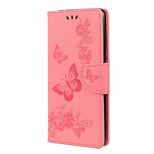 Draamvol Handyhülle für Samsung A22 5G Hülle Schmetterling Flip Wallet Tasche Handytasche Schutzhülle Blumen Klapptasche Handy Schale mit Samsung Galaxy A22 5G Rosa von Draamvol