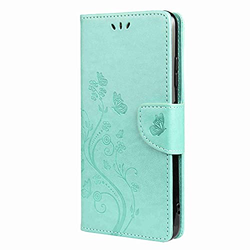 Draamvol Hülle für Samsung A22 5G Hülle Flipcase Brieftasche Blumen Klapphülle Kartenfächer Stoßfänger Schutzhülle mit Samsung Galaxy A22 5G Handyhülle Grün von Draamvol