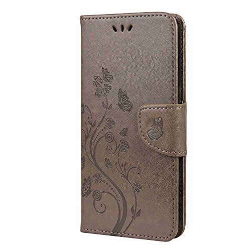 Draamvol Hülle für Samsung S21 FE Hülle Flip Wallet Tasche Handytasche Schutzhülle Blumen Klapptasche Kartensteckplätze Abdeckung mit Samsung Galaxy S21 FE Handyhülle Grau von Draamvol