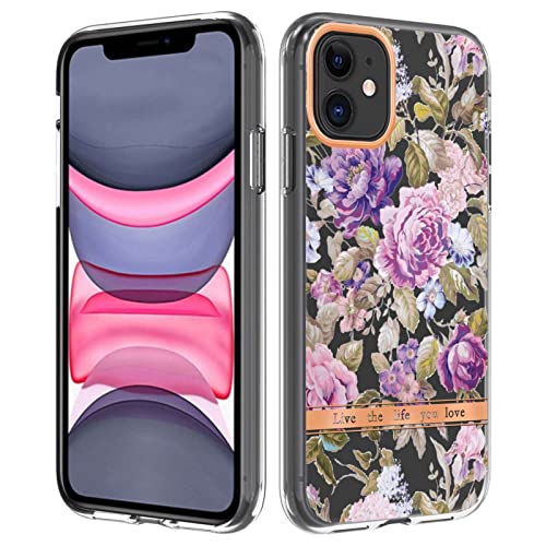 Draamvol Hülle für iPhone 12/12 Pro Hülle Stoßfest Blumenmuster Silikon TPU Bumper Ultra Dünn Slim Fit Anti-Scratch Back Cover für iPhone 12/12 Pro Handyhülle Schutzhülle,Lila von Draamvol