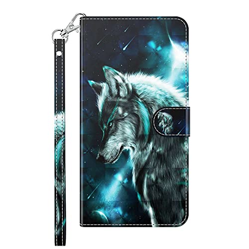 Draamvol Kompatibel mit Google 7A Hülle Flipcase 3D Leder Google Pixel 7A Handyhülle Klapphülle Brieftasche Tasche Schutzhülle Kartenfächer Holster, Wolf von Draamvol