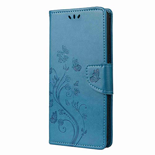 Draamvol Kompatibel mit Moto E32 Hülle Moto E32S Hülle Stoßfest Flipcase Brieftasche Blumen Klapphülle Kartenfächer Stoßfänger Schutzhülle für Motorola Moto E32/ E32S Handyhülle Blau von Draamvol