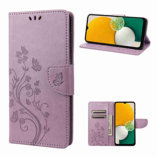 Draamvol Kompatibel mit Moto G13 Hülle Moto G23 Hülle Moto G53 Hülle Stoßfest Flipcase Brieftasche Blumen Klapphülle Kartenfächer Stoßfänger Schutzhülle für Moto G13/ G23/ G53 Handyhülle Helles Lila von Draamvol