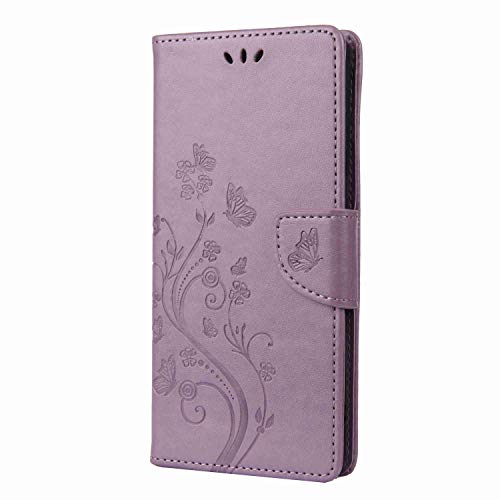 Draamvol Kompatibel mit Moto G42 Hülle Motorola G42 Hülle Stoßfest Flipcase Brieftasche Blumen Klapphülle Kartenfächer Stoßfänger Schutzhülle für Motorola Moto G42 Handyhülle Helles Lila von Draamvol