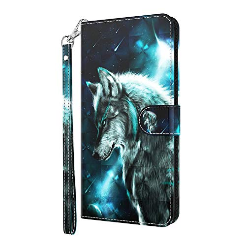 Draamvol Kompatibel mit Samsung A23 5G Hülle Samsung M13 Hülle Flipcase 3D Leder Galaxy A23 5G/ 4G/ Galaxy M13 Handyhülle Klapphülle Brieftasche Tasche Schutzhülle Kartenfächer Holster, Wolf von Draamvol