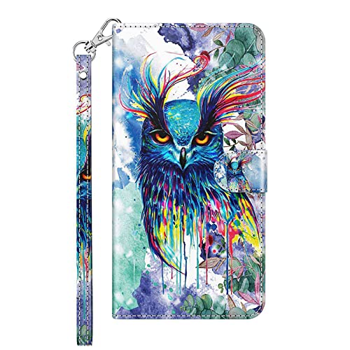 Draamvol Kompatibel mit Samsung A34 5G Hülle Galaxy A34 Hülle Flipcase 3D Leder Samsung Galaxy A34 Handyhülle Klapphülle Brieftasche Tasche Schutzhülle Kartenfächer Holster, Eule von Draamvol
