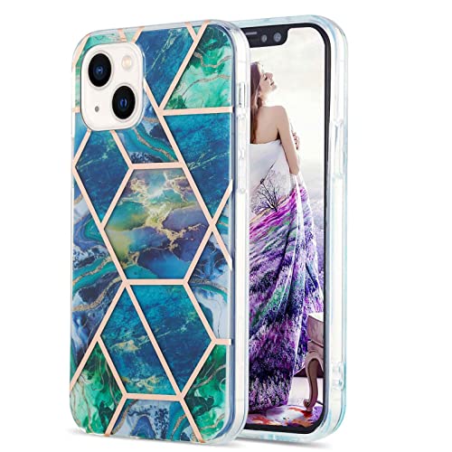 Draamvol Kompatibel mit iPhone 14 Pro Hülle Marmor Case Silikon TPU Bumper Ultra Thin Slim Fit Anti-Scratch Back Cover für iPhone 14 Pro Handyhülle, Blau Grün von Draamvol