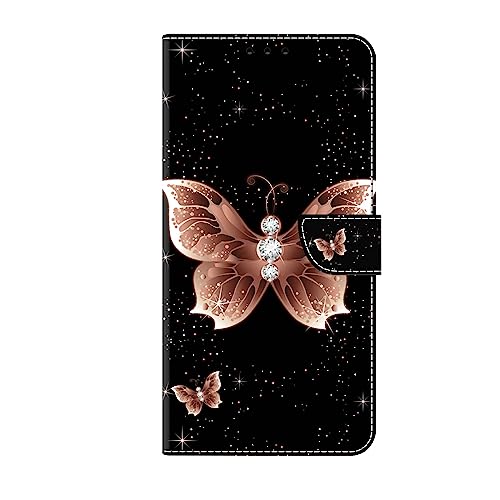 Draamvol Samsung A12 Hülle für Galaxy A12 Hülle Flipcase Leder Klapphülle Brieftasche Schutzhülle Kartenfächer Holster HandyHülle für Samsung Galaxy A12, Rosa Schmetterling von Draamvol