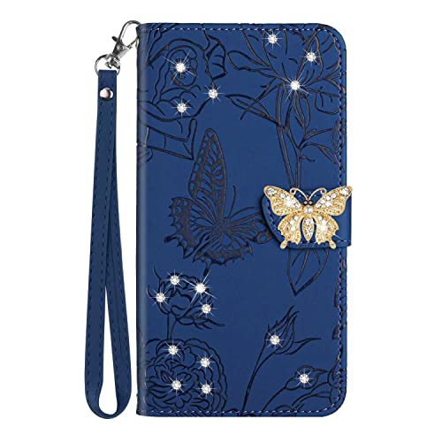 Draamvol für Samsung A40 Hülle Glitzern Leder Stoßfest Flipcase Brieftasche Klapphülle Stand Kartenfächer Stoßfänger Schutzhülle für Samsung Galaxy A40 Handyhülle, Blau von Draamvol