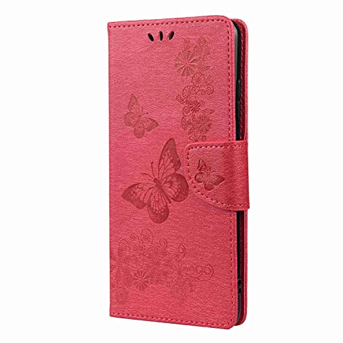 Draamvol für iPhone 13 Mini Hülle Schmetterling Flipcase Brieftasche Kartenfächer Schutzhülle Blumen Magnetverschluss Standfunktion Klapphülle mit iPhone 13 Mini Handyhülle Rot von Draamvol