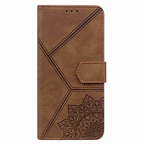 für Oppo A16 Hülle Flip case Mandala Leder Brieftasche Schutzhülle Klapphülle für Oppo A16 Handyhülle mit Magnetverschluss Standfunktion Kartenfächer, Braun von Draamvol