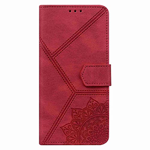 für Samsung A20E Hülle Flip case Mandala Leder Brieftasche Schutzhülle Klapphülle für Samsung Galaxy A20E Handyhülle mit Magnetverschluss Standfunktion Kartenfächer, Rot von Draamvol