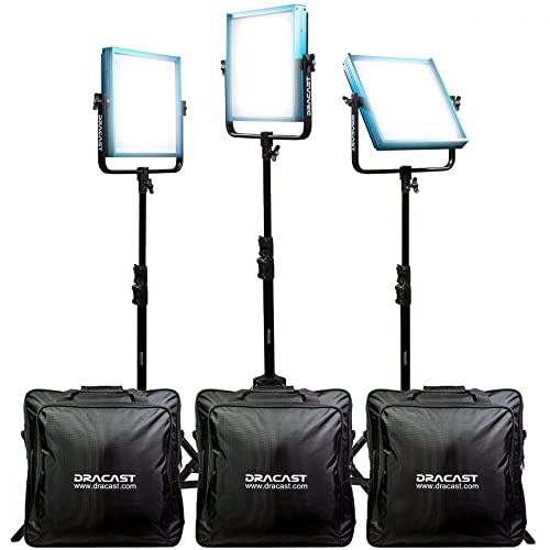 Dracast Plus Series LED1000 Tageslicht 3er Licht-Set mit Panel Leuchten, Lichtstativen | 5600K LED Foto Video| Stufenlose regelung 0-100% | CRI TLCI 96+ | DMX Studioleuchte mit V-Mount, G-Mount Dracast Plus Series LED1000 Tageslicht 3er Licht-Set mit Panel Leuchten, Lichtstativen | 5600K LED Foto Video| Stufenlose regelung 0-100% | CRI TLCI 96+ | DMX Studioleuchte mit V-Mount, G-Mount von Dracast